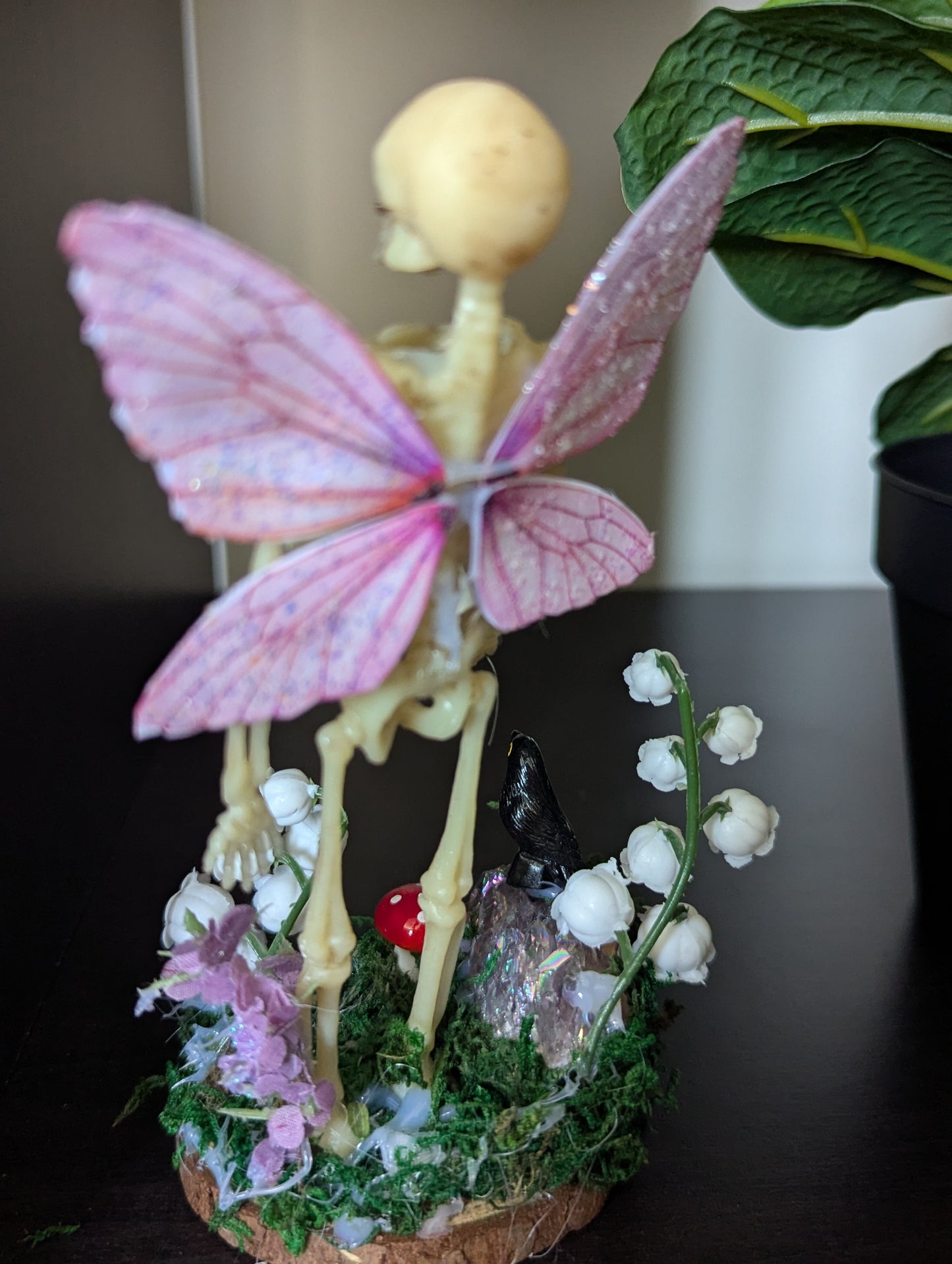 Pink Winged Faerie Skeleton Figurine