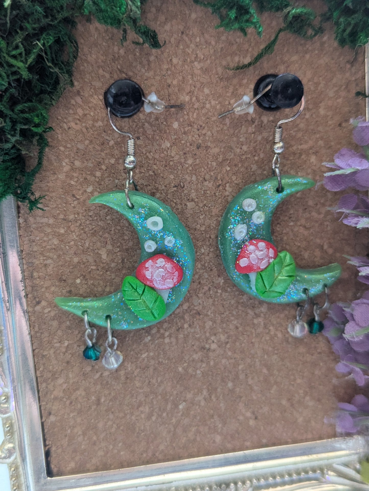 Whimsical Mushroom Moon Earrings