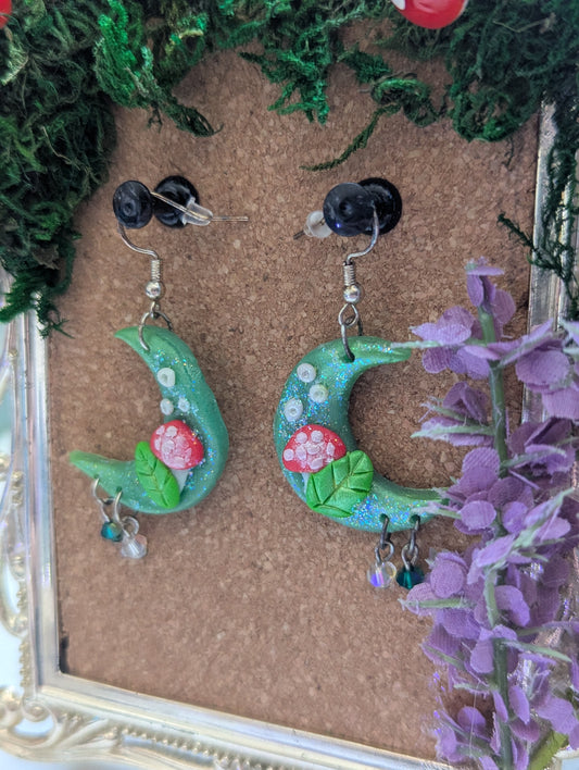Whimsical Mushroom Moon Earrings