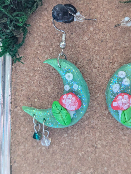 Whimsical Mushroom Moon Earrings