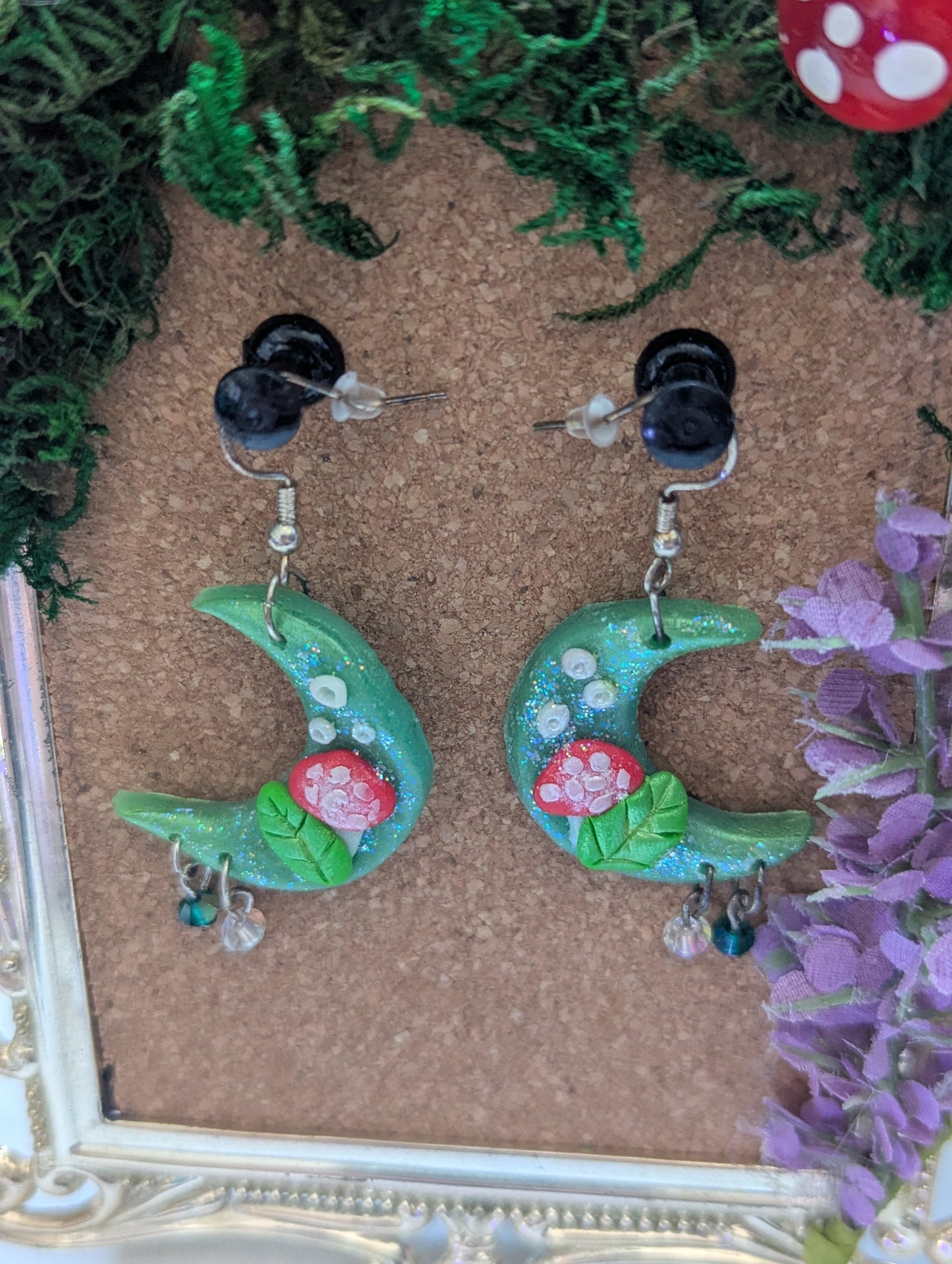 Whimsical Mushroom Moon Earrings