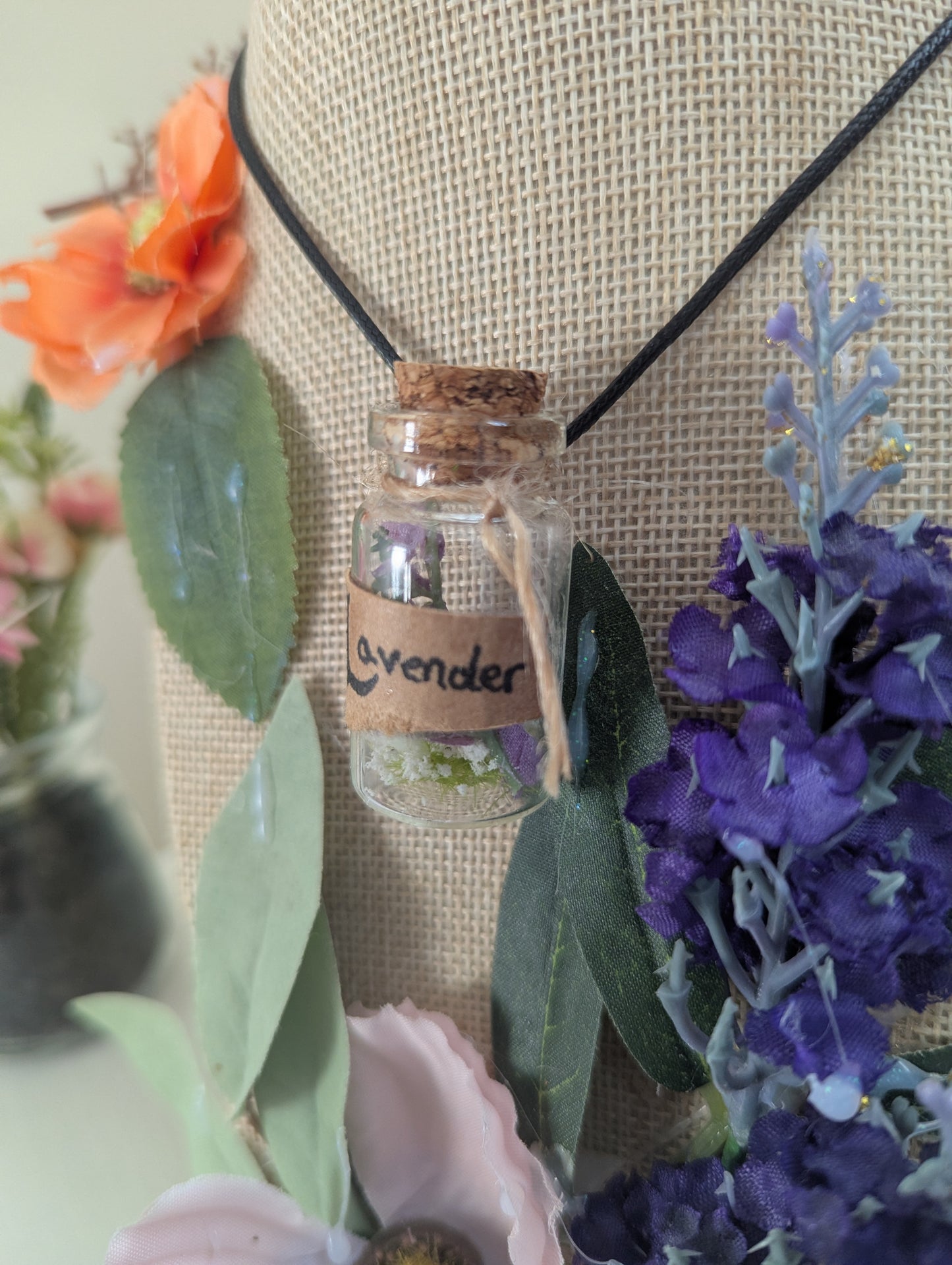 Lavender Potion Bottle Cord Necklace