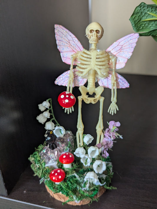 Pink Winged Faerie Skeleton Figurine