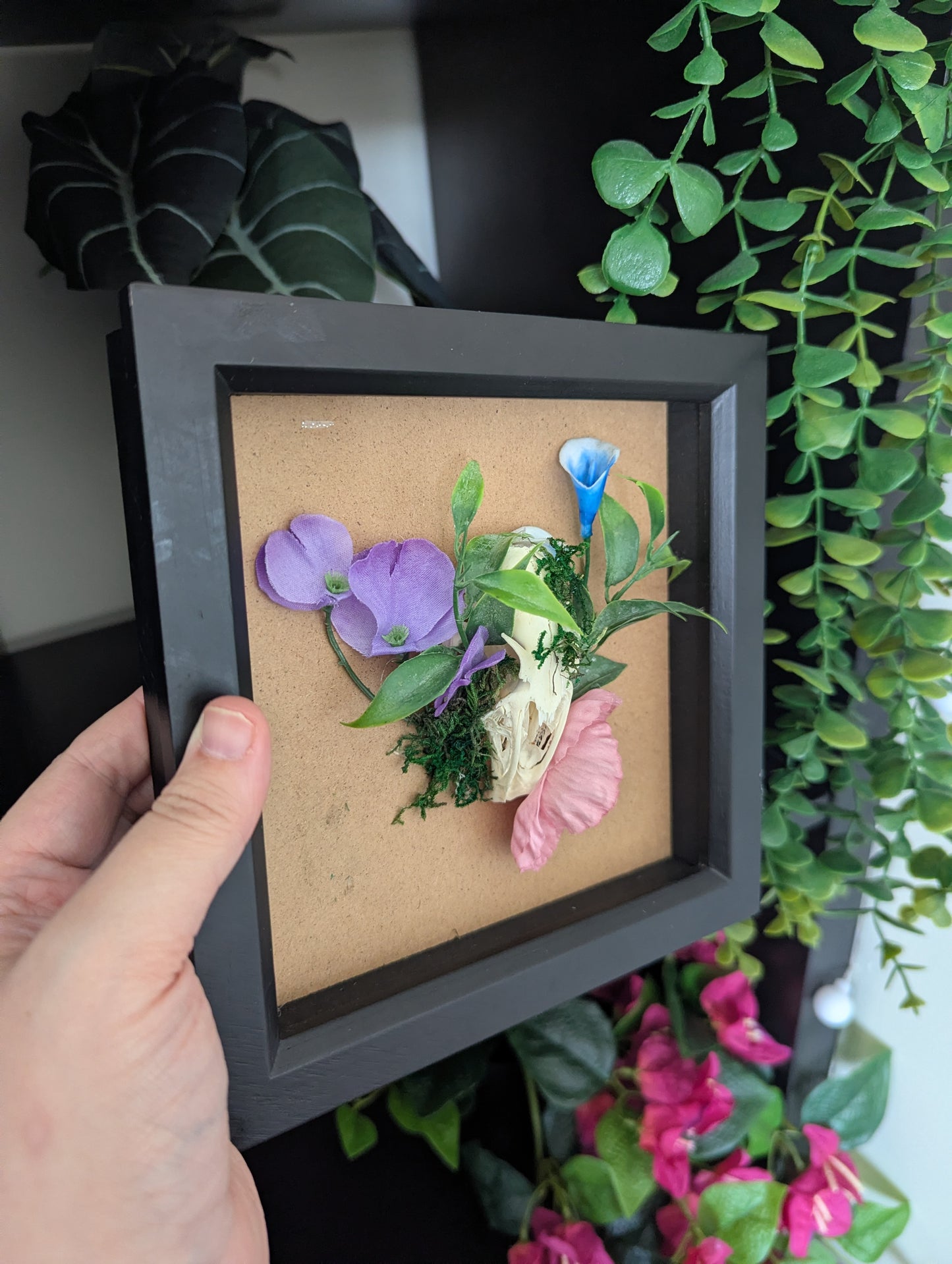 Blossoming Bones - Black Framed Rabbit Skull