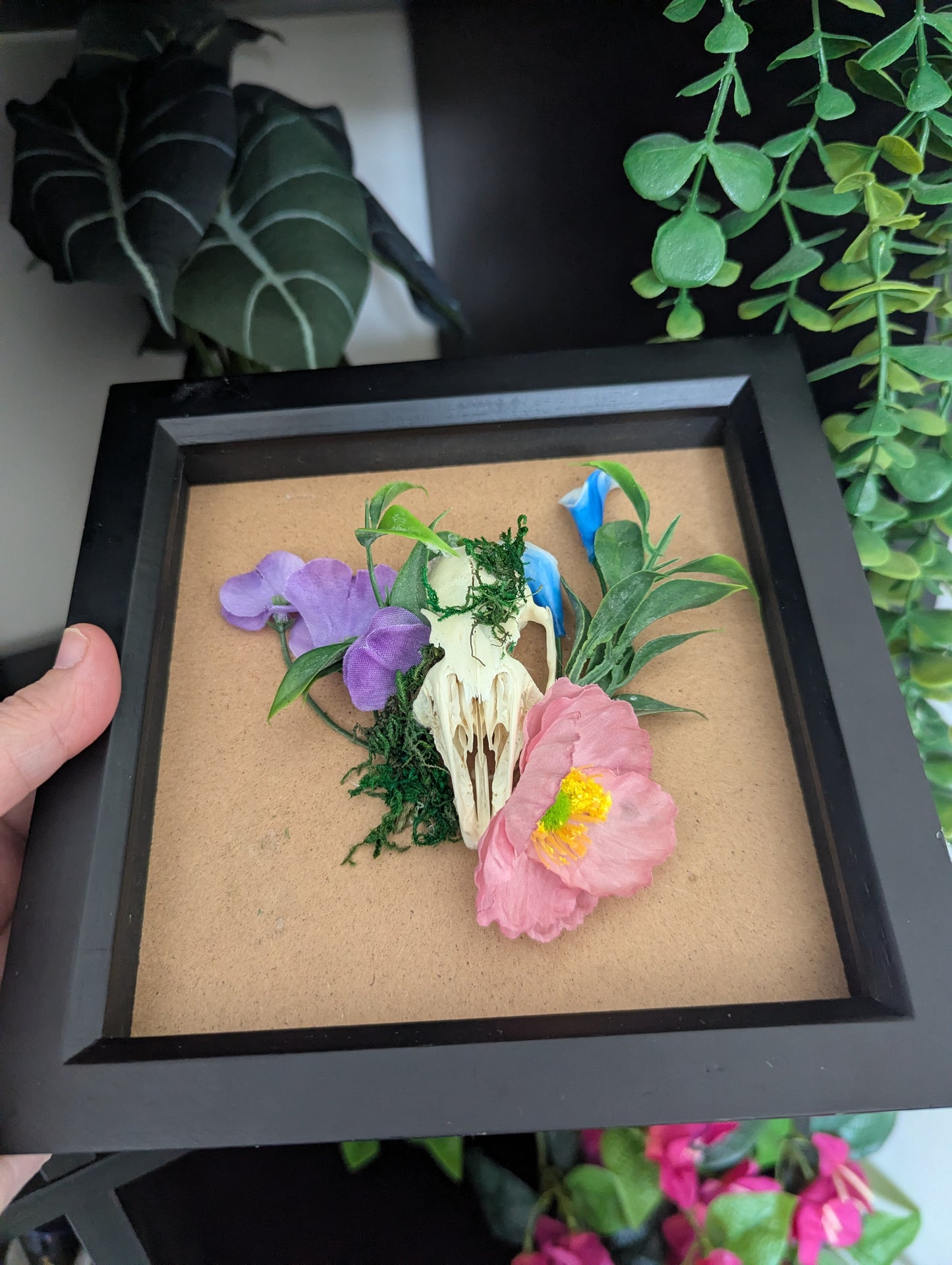 Blossoming Bones - Black Framed Rabbit Skull